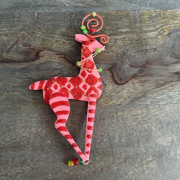 Pink and Red Holiday Reindeer Christmas Ornament - Picture 1 of 5